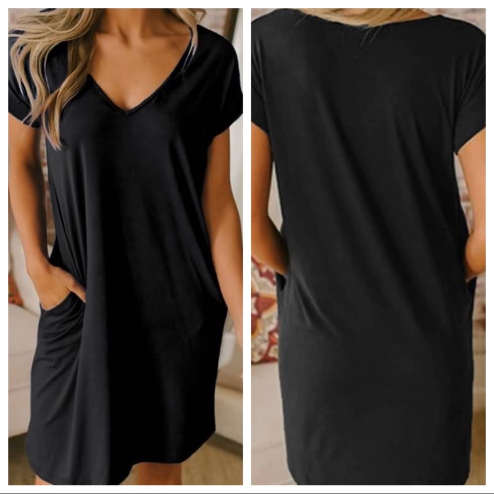 ✨RESTOCK✨Rolled short sleeves V neck T shirt dress - Picture 3 of 3